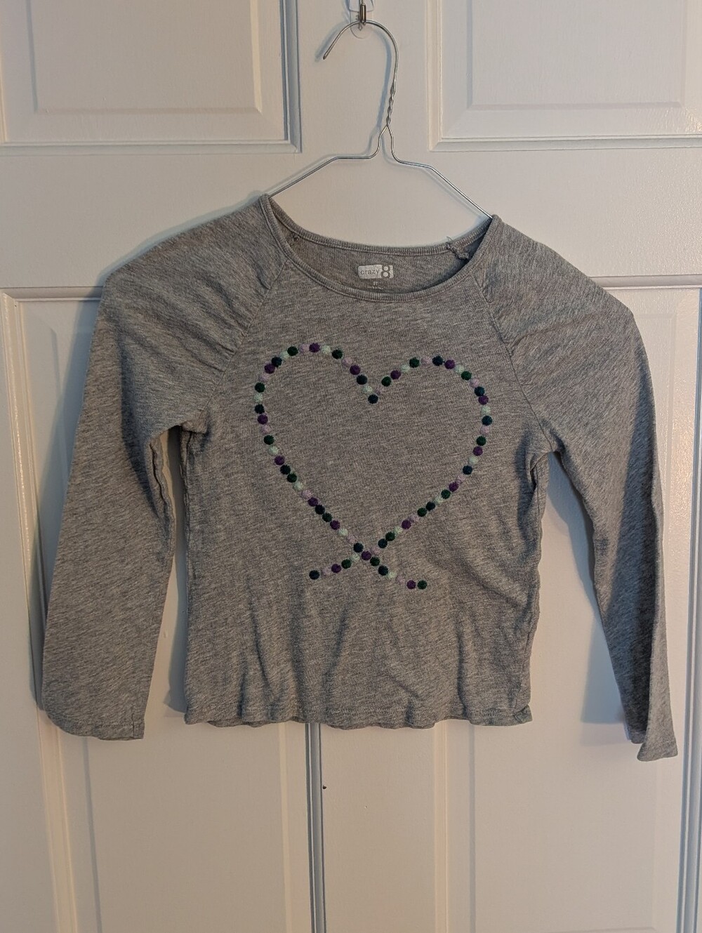 Crazy 8 long sleeve gray tee with embroidered heart, size 5T